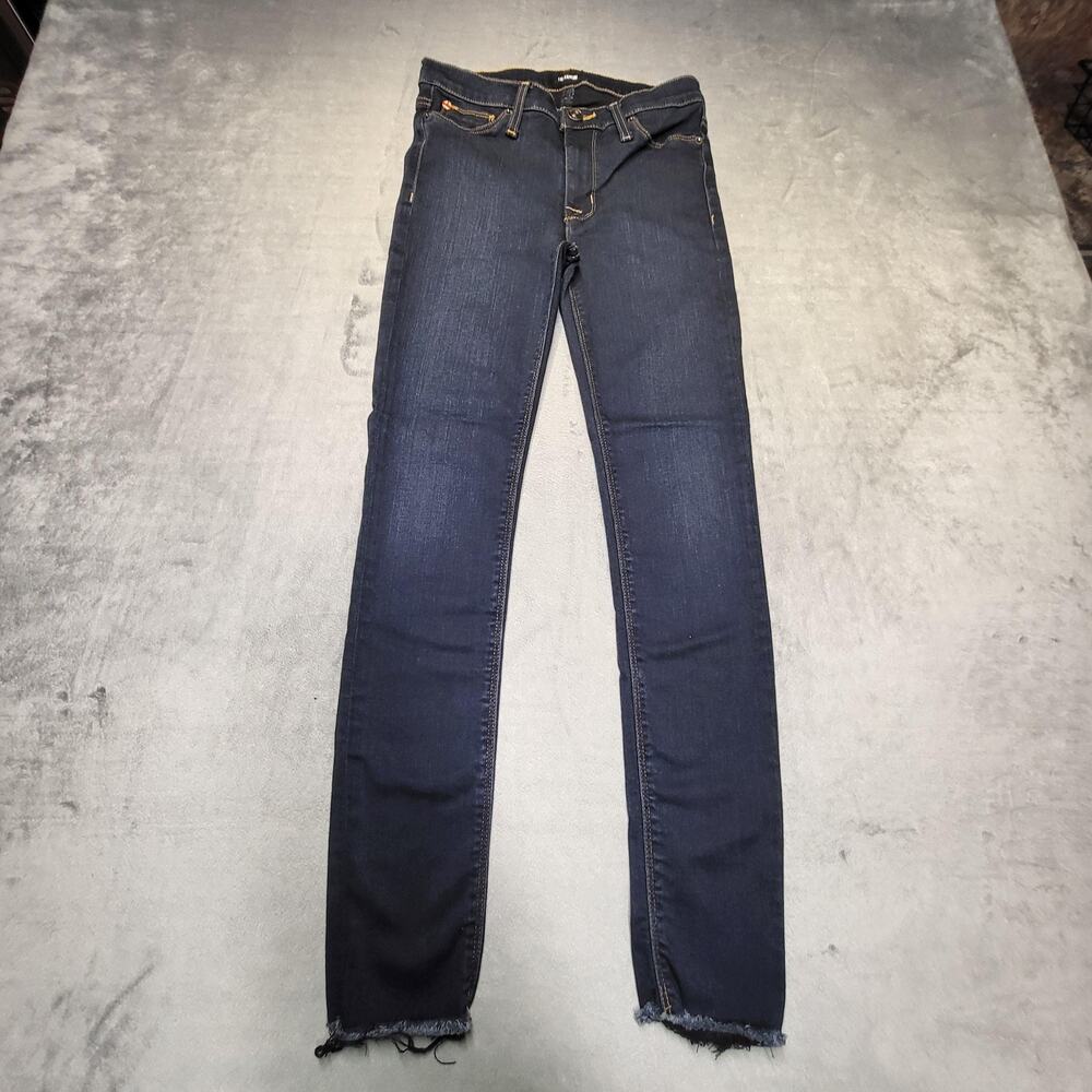 Hudson Jeans Womens 27 Dark Blue Nico Midrise Ankle Raw Hem Distressed Skinny
